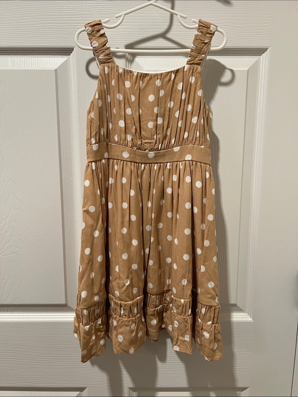 Rare Editions Tan Polka Dot Sundress with White Dots